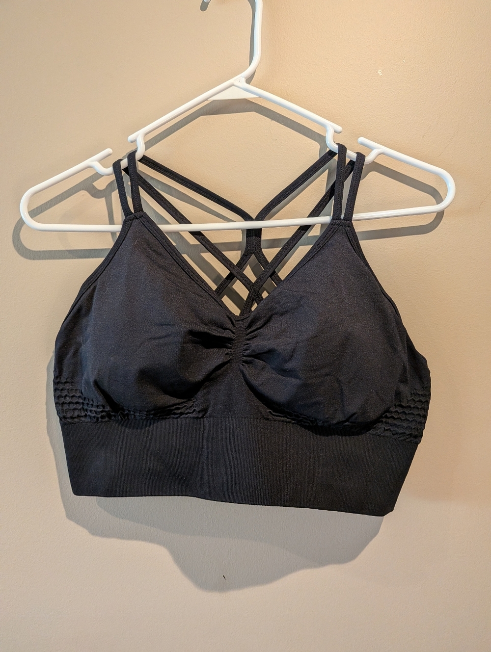 Halara, OneForm Seamless Low Support Ruched Strappy Sports Bra, Black, Size XL